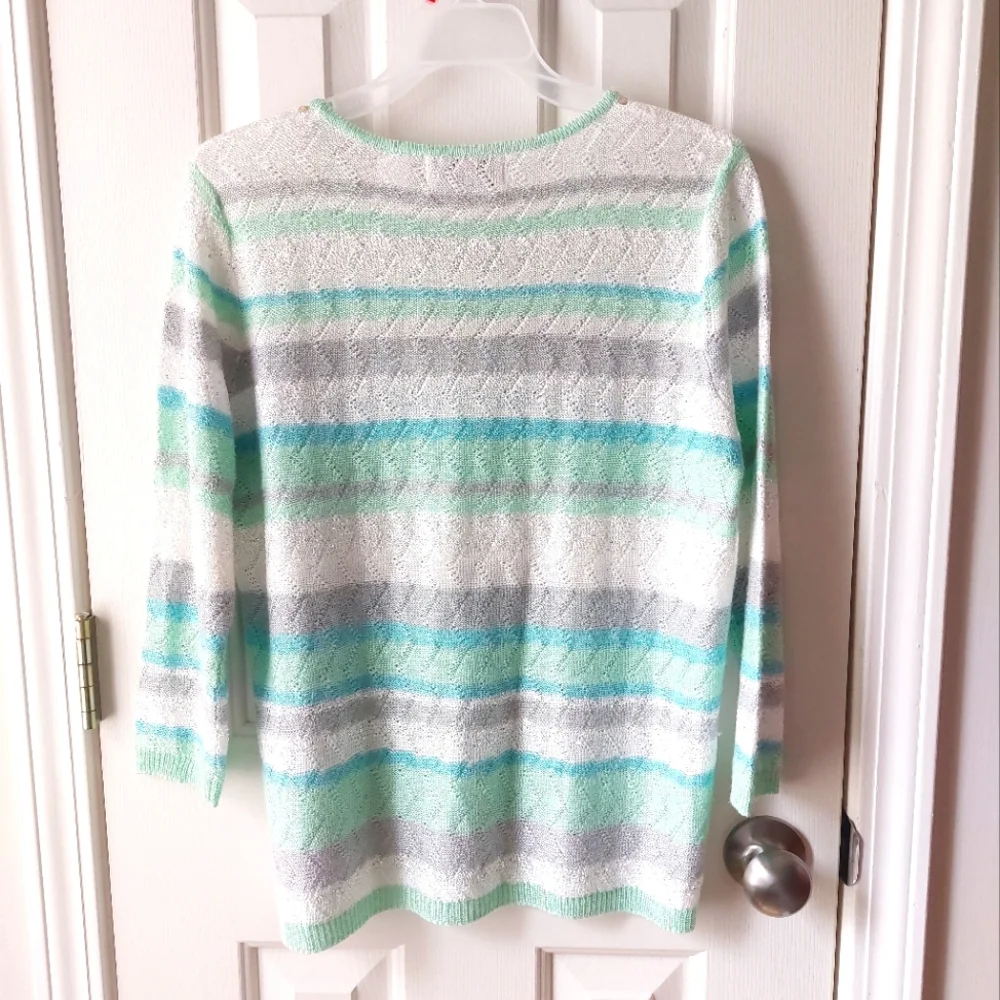 Alfred Dunner - Sparkly Blue & Green Striped Sweater - Picture 3 of 3